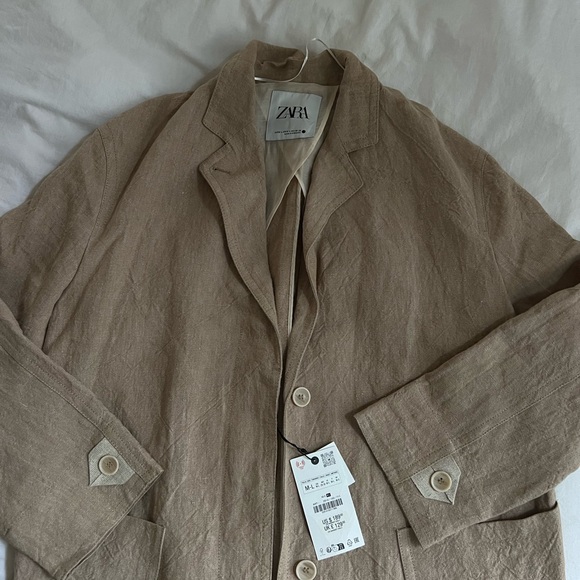 Zara Jackets & Blazers - Zara Women's Tan Linen Jacket size M-L NWT